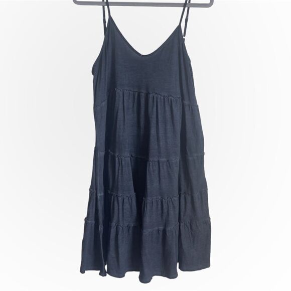 Umgee 100% Cotton Moonlit Walk Tiered Dress - Charcoal Large - Picture 3 of 9
